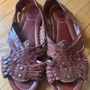 Frye Brown Woven Leather Slip-On Sandals